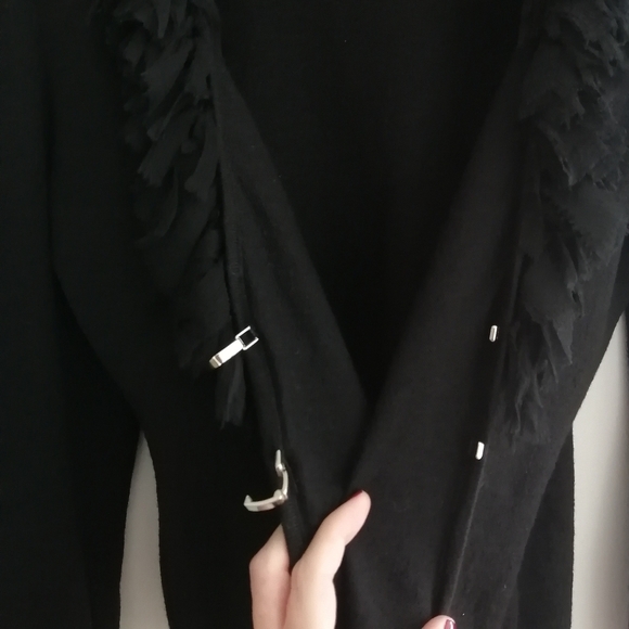 Roberta Scarpa Virgin Wool Cardigan with Silk Ruffle Trim Italian Luxury 12 (46) - Picture 7 of 16